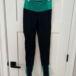 Black & Teal High-Waist Athletic Leggings